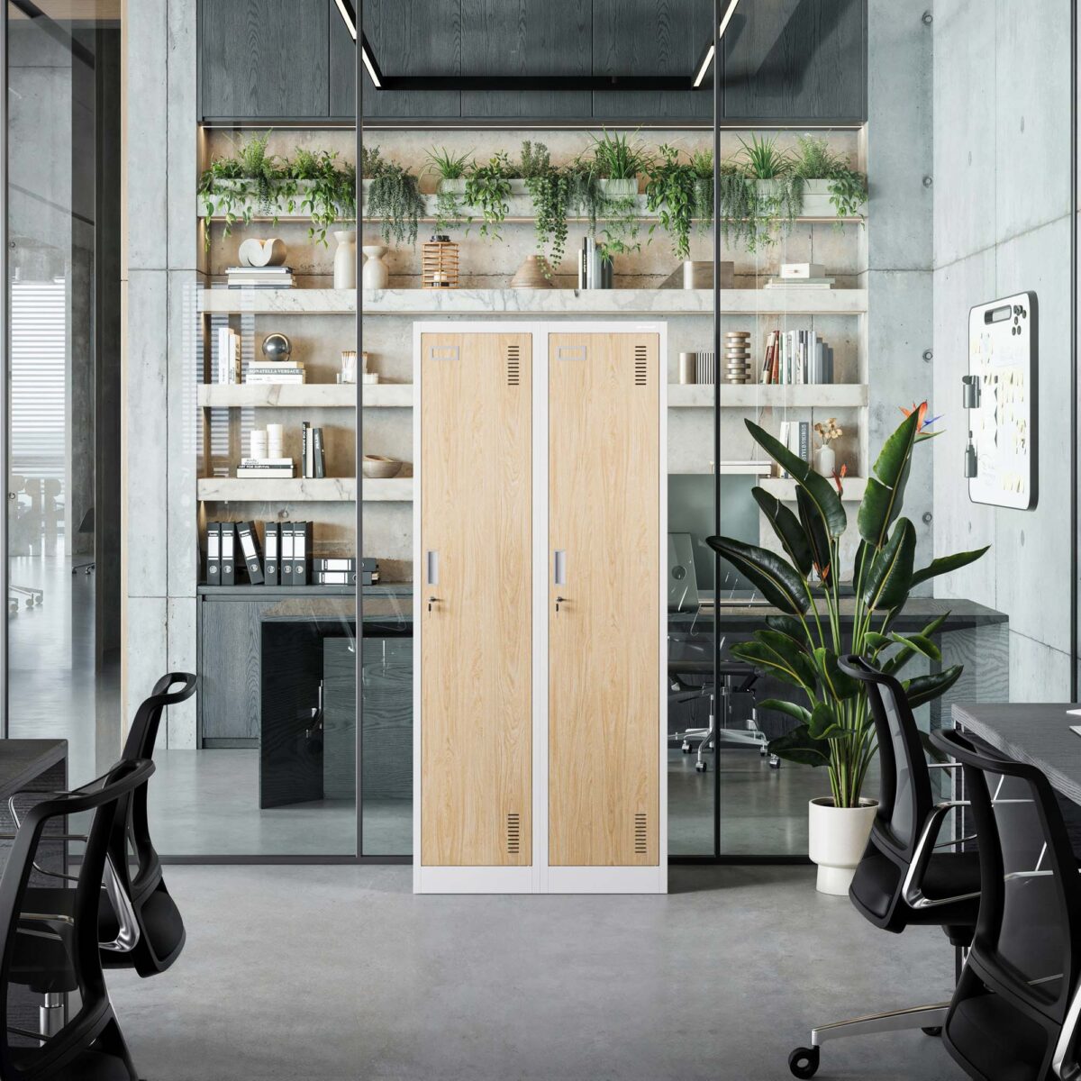 Szafka ubraniowa pracownicza czterokomorowa biała/dąb sonoma, 800x1800x500 mm: KACPER Eco Design | Meble DUO kacper white oak sonoma wiz 2