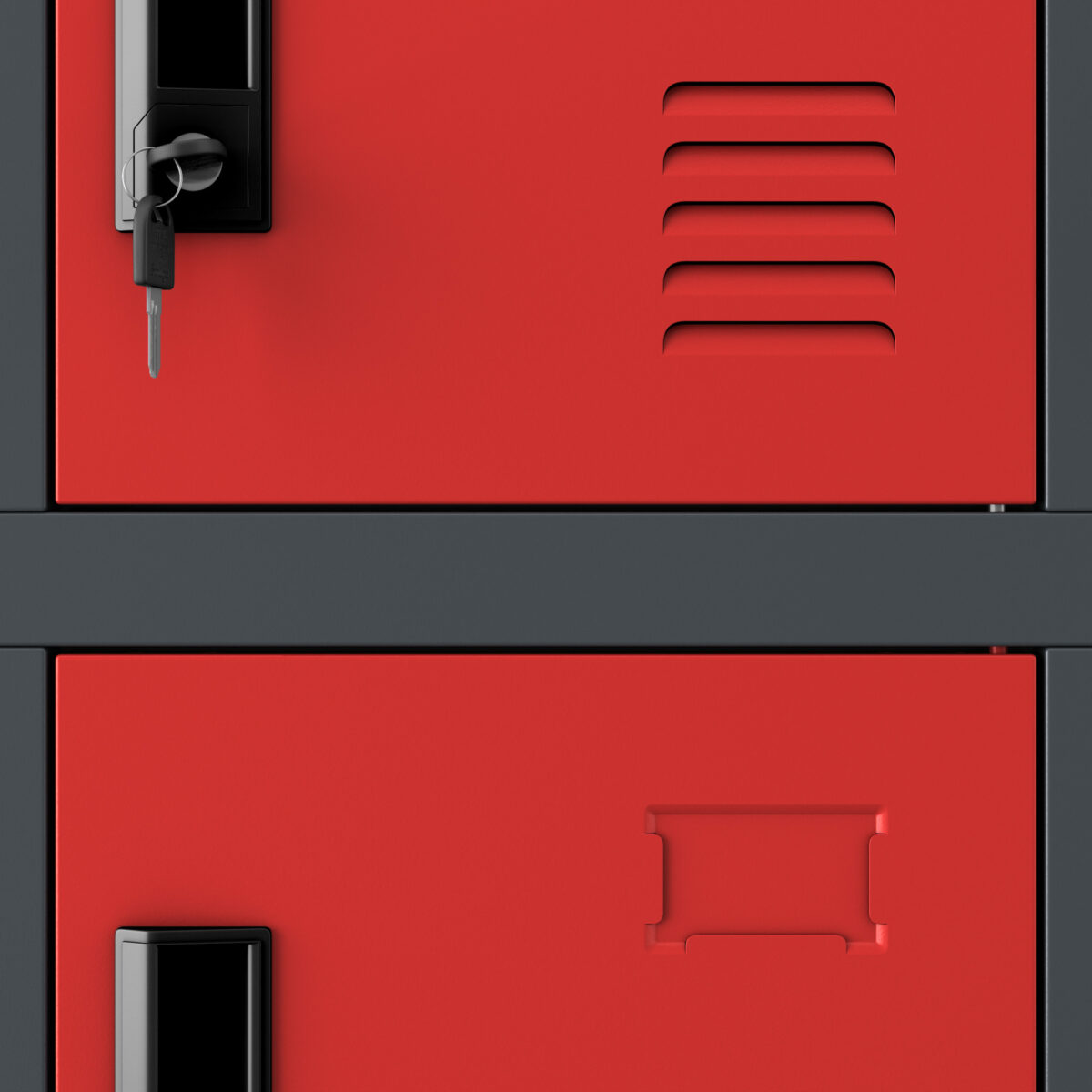 Szafka pracownicza skrytkowa 18-skrytkowa antracytowo-czerwona, 900x1850x400 mm: KAROL | Meble DUO karol anthracite red detail vents name plate
