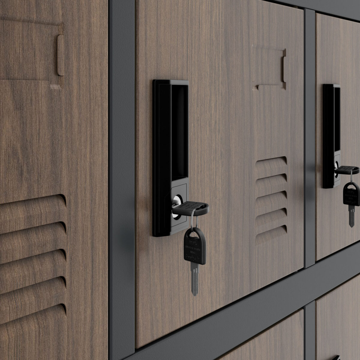 Szafka pracownicza skrytkowa 18-skrytkowa antracytowa/orzech, 900x1850x400 mm: KAROL Eco Design | Meble DUO karol anthracite walnut detail lock 1