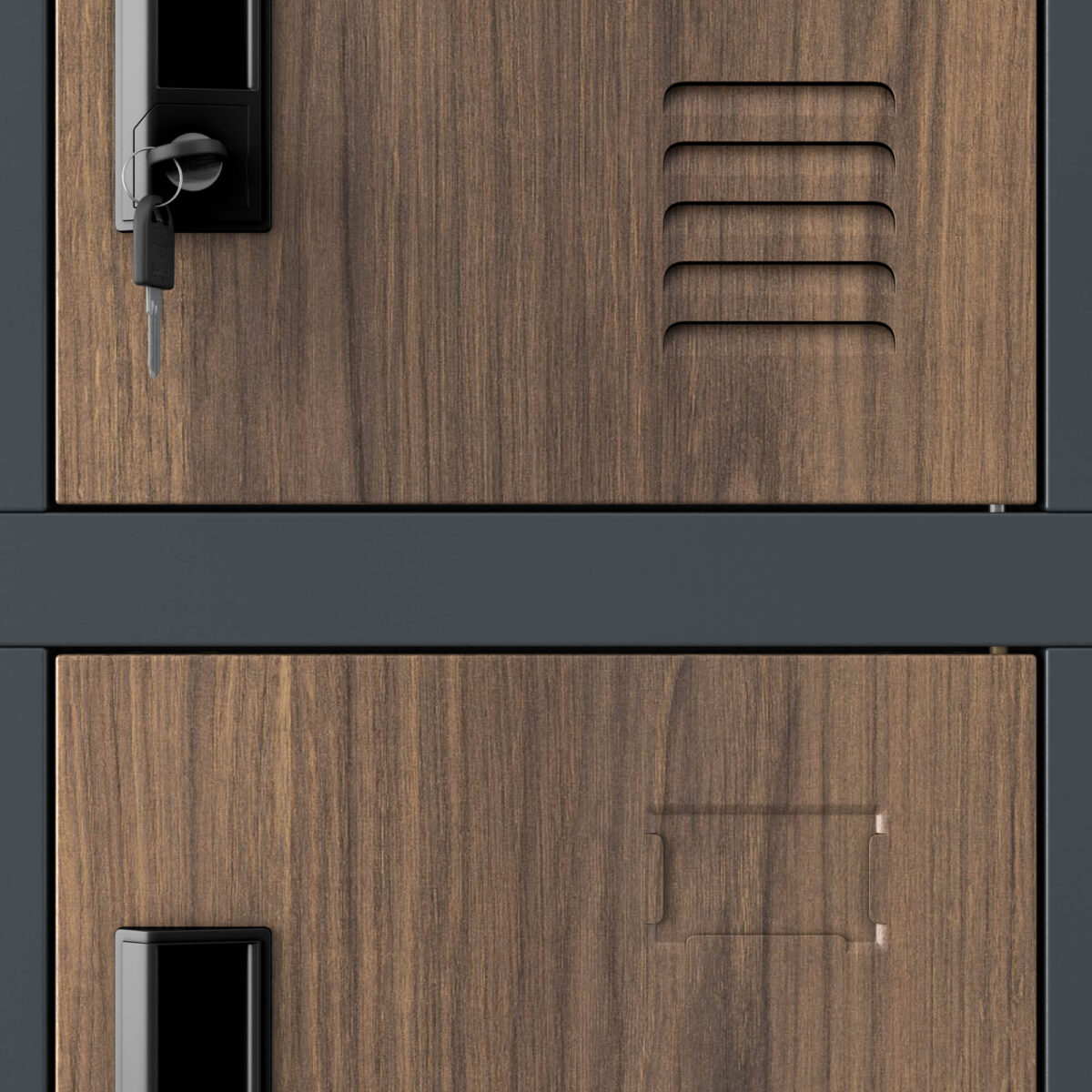 Szafka pracownicza skrytkowa 18-skrytkowa antracytowa/orzech, 900x1850x400 mm: KAROL Eco Design | Meble DUO karol anthracite walnut detail vents name plate 1