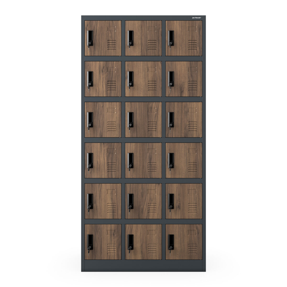Szafka pracownicza skrytkowa 18-skrytkowa antracytowa/orzech, 900x1850x400 mm: KAROL Eco Design | Meble DUO karol anthracite walnut front closed 1