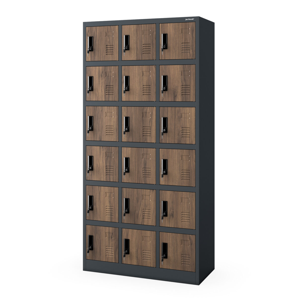 Szafka pracownicza skrytkowa 18-skrytkowa antracytowa/orzech, 900x1850x400 mm: KAROL Eco Design | Meble DUO karol anthracite walnut side closed 1