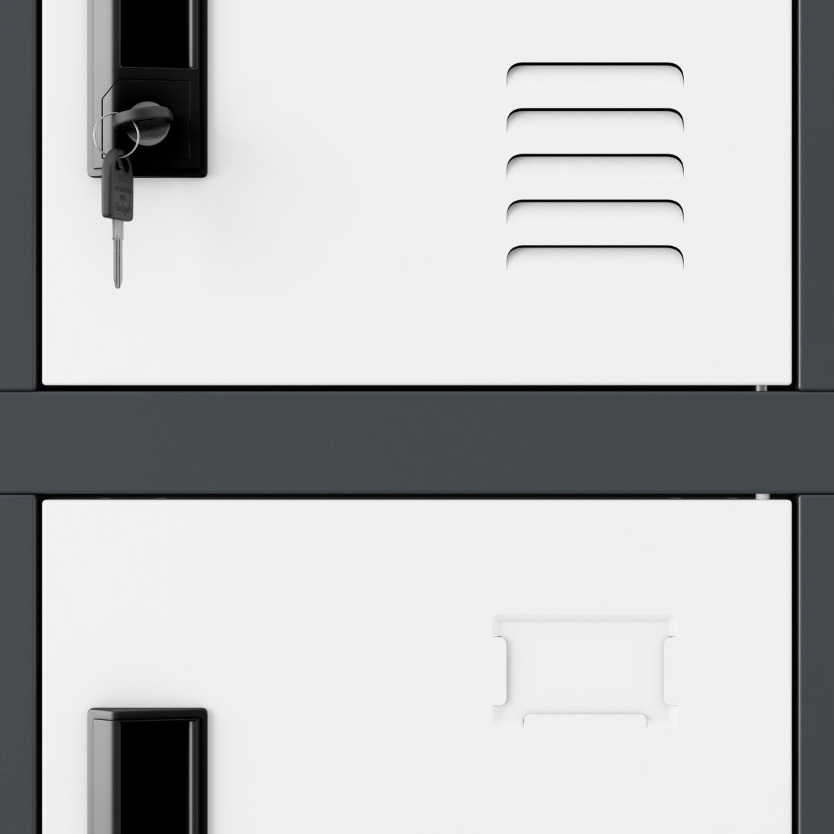Szafka pracownicza skrytkowa 18-skrytkowa antracytowo-biała, 900x1850x400 mm: KAROL | Meble DUO karol anthracite white detail vents name plate