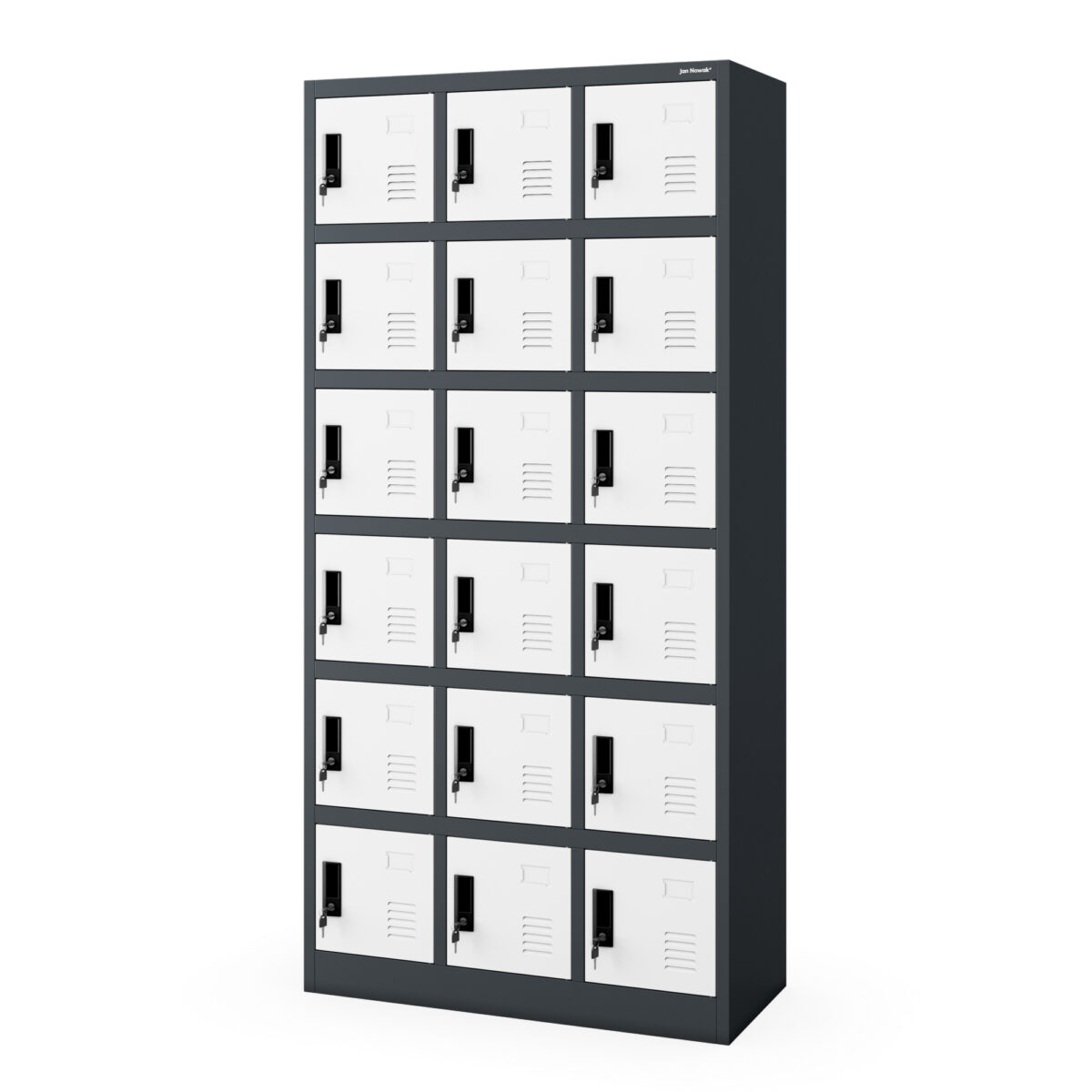 Szafka pracownicza skrytkowa 18-skrytkowa antracytowo-biała, 900x1850x400 mm: KAROL | Meble DUO karol anthracite white side closed