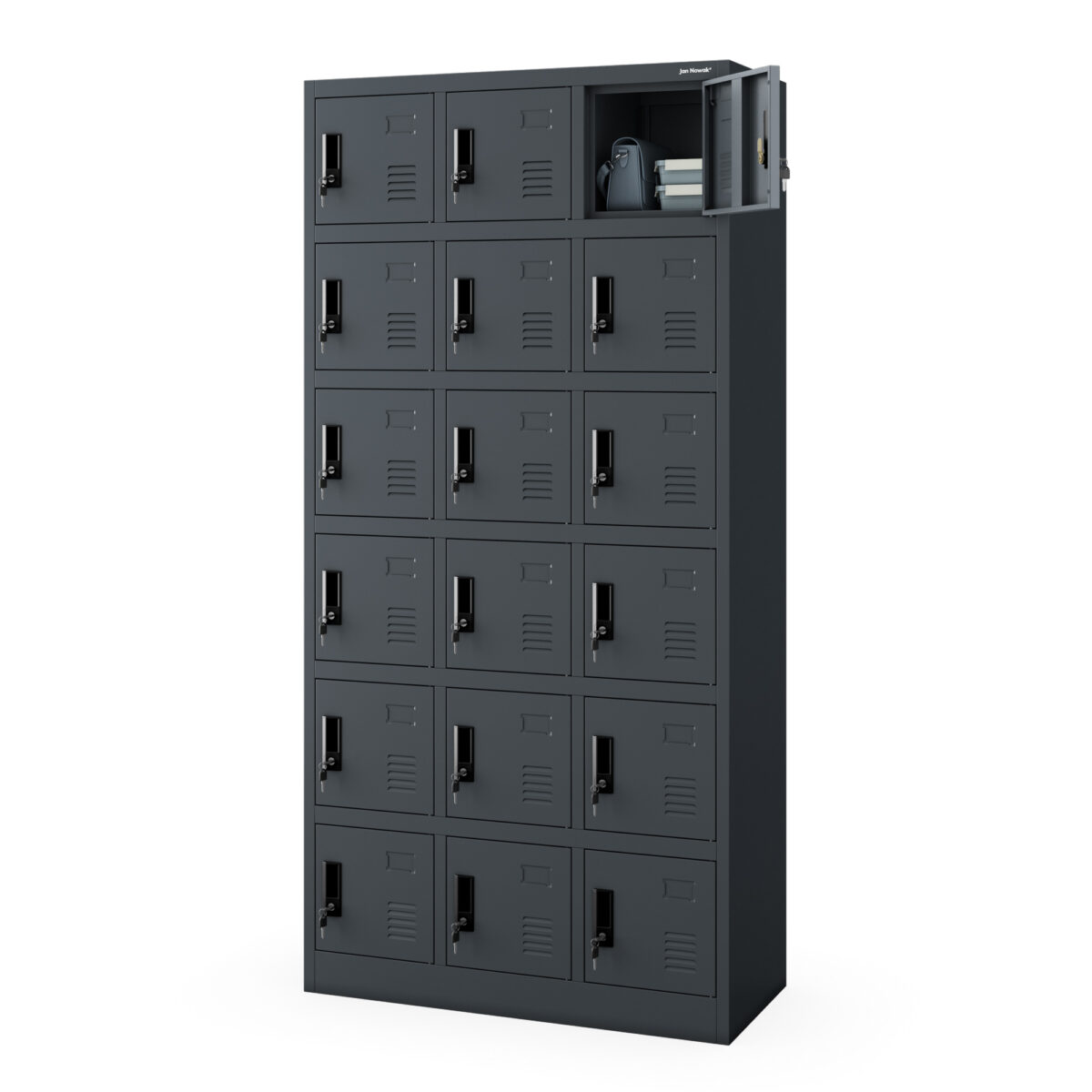 Szafka pracownicza skrytkowa 18-skrytkowa antracytowa, 900x1850x400 mm: KAROL | Meble DUO karol anthracite side open