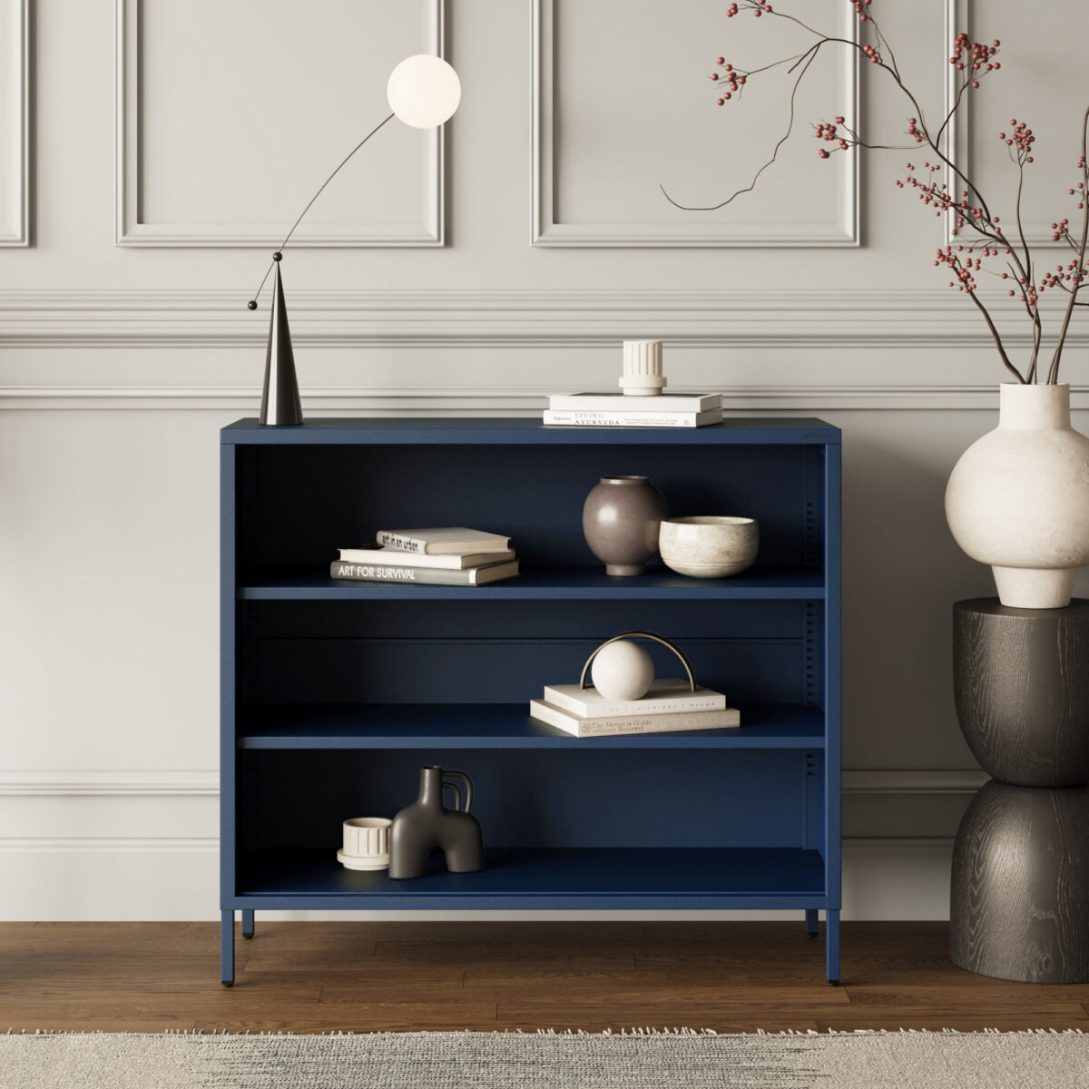 Regał niski metalowy otwarty na nóżkach granatowy, 1000x900x350 mm: LUCA Modern | Meble DUO luca navy blue wiz 2