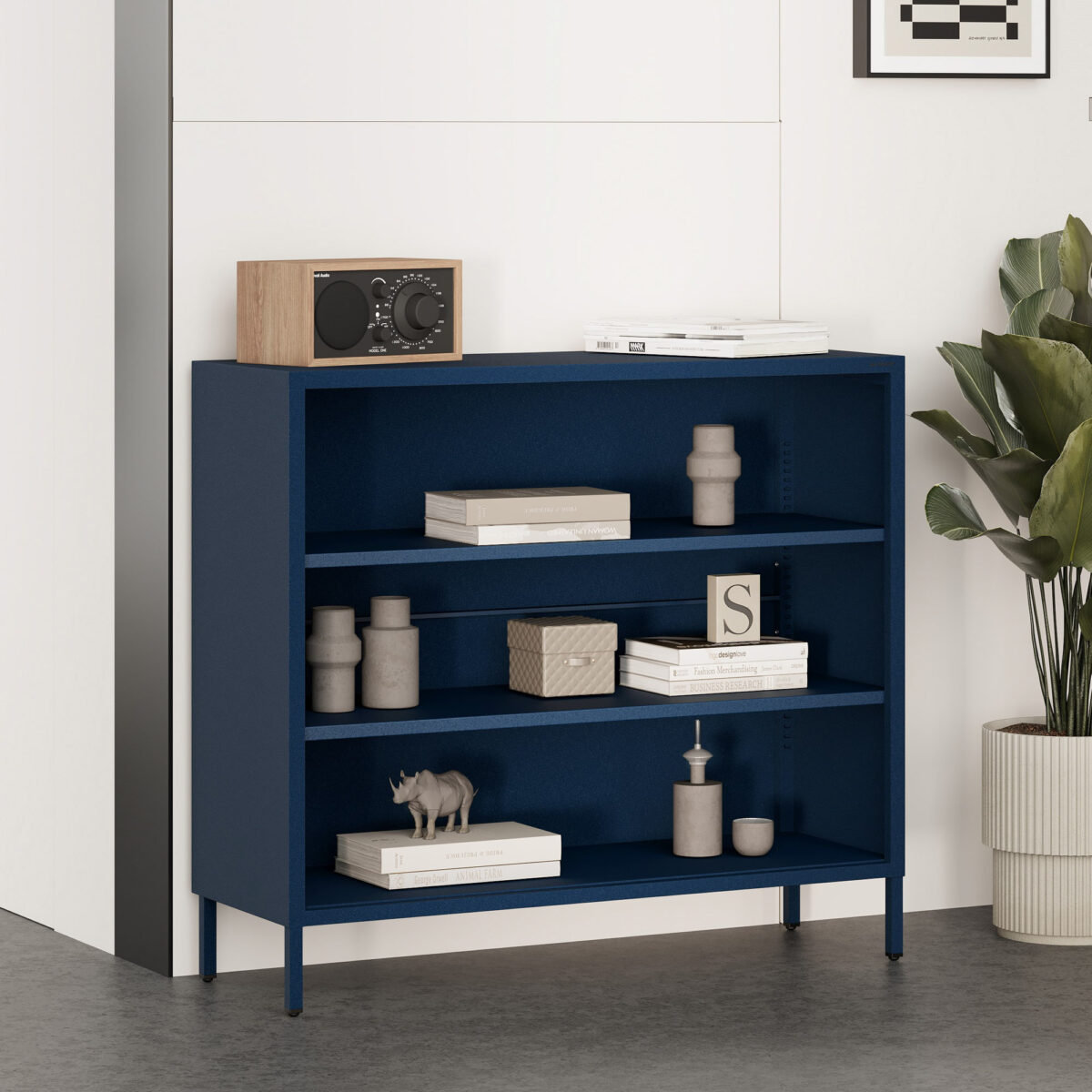 Regał niski metalowy otwarty na nóżkach granatowy, 1000x900x350 mm: LUCA Modern | Meble DUO luca navy blue wiz 3