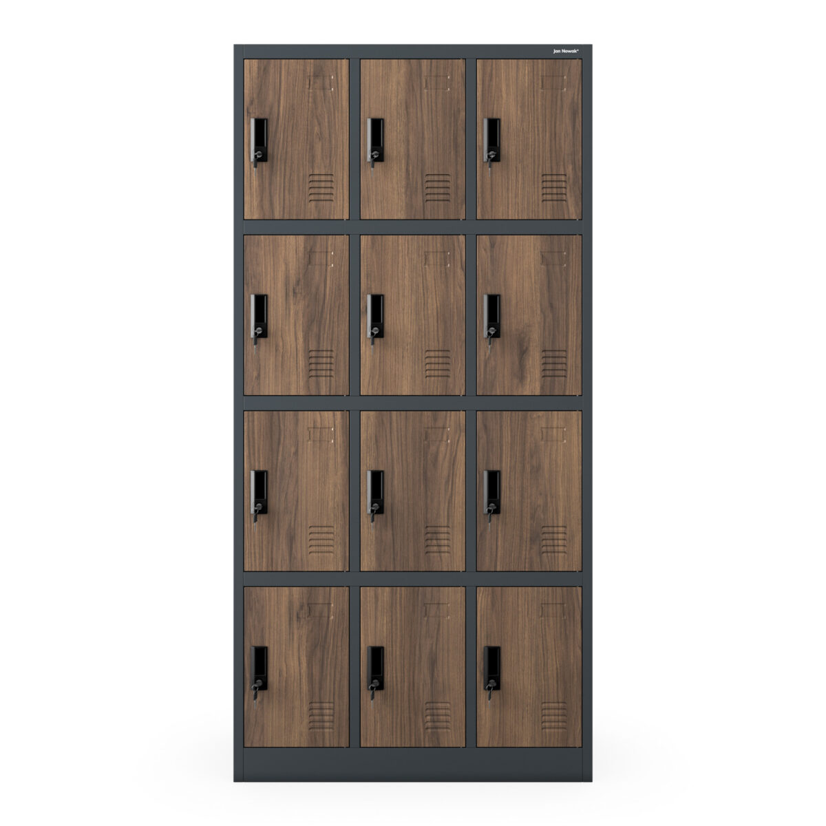 Szafka skrytkowa socjalna 12-skrytkowa antracytowa/orzech, 900x1850x400 mm: MARCIN Eco Design | Meble DUO marcin anthracite walnut front closed