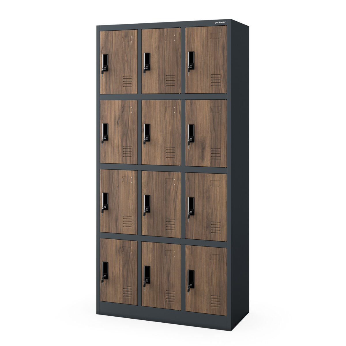 Szafka skrytkowa socjalna 12-skrytkowa antracytowa/orzech, 900x1850x400 mm: MARCIN Eco Design | Meble DUO marcin anthracite walnut side closed