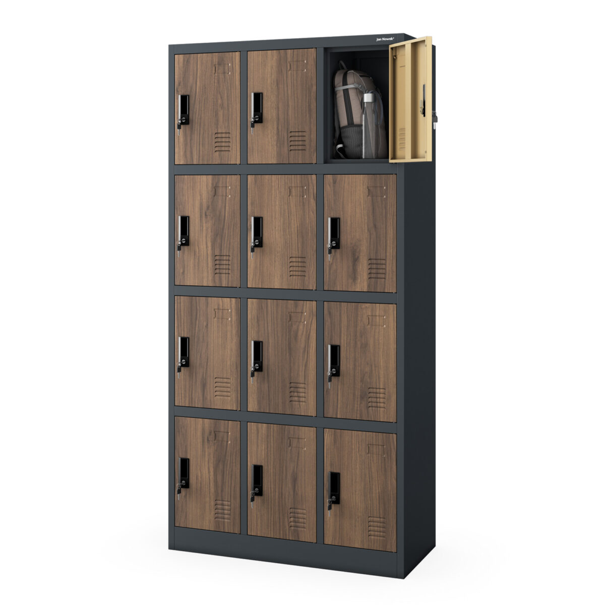Szafka skrytkowa socjalna 12-skrytkowa antracytowa/orzech, 900x1850x400 mm: MARCIN Eco Design | Meble DUO marcin anthracite walnut side open