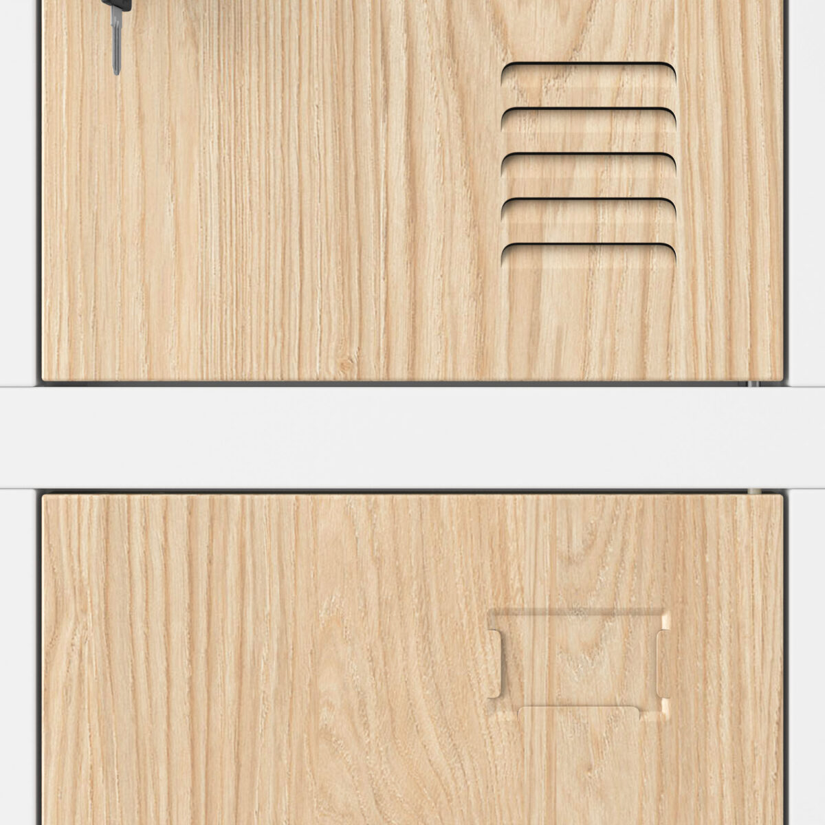 Szafka skrytkowa socjalna 12-skrytkowa biała/dąb sonoma, 900x1850x400 mm: MARCIN Eco Design | Meble DUO marcin white oak sonoma detail vents name plate 1