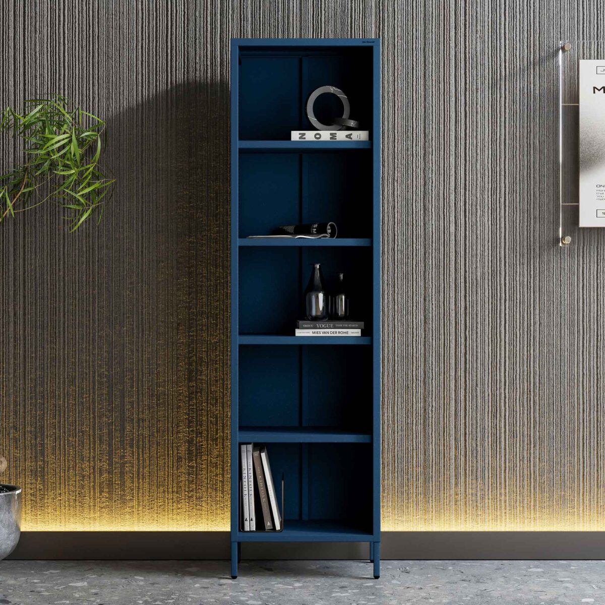 Regał płytki otwarty na książki na nóżkach granatowy, 500x1800x350 mm: MARIO Modern | Meble DUO mario navy blue wiz 14