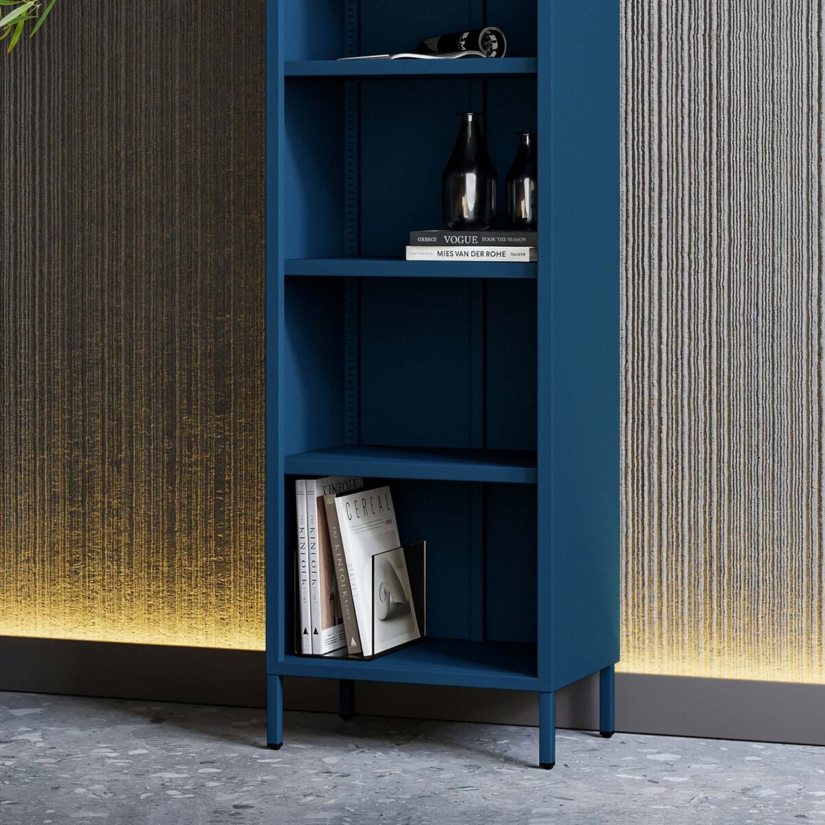 Regał płytki otwarty na książki na nóżkach granatowy, 500x1800x350 mm: MARIO Modern | Meble DUO mario navy blue wiz 16
