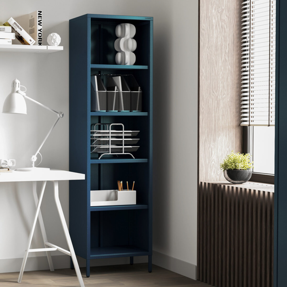 Regał płytki otwarty na książki na nóżkach granatowy, 500x1800x350 mm: MARIO Modern | Meble DUO mario navy blue wiz 6