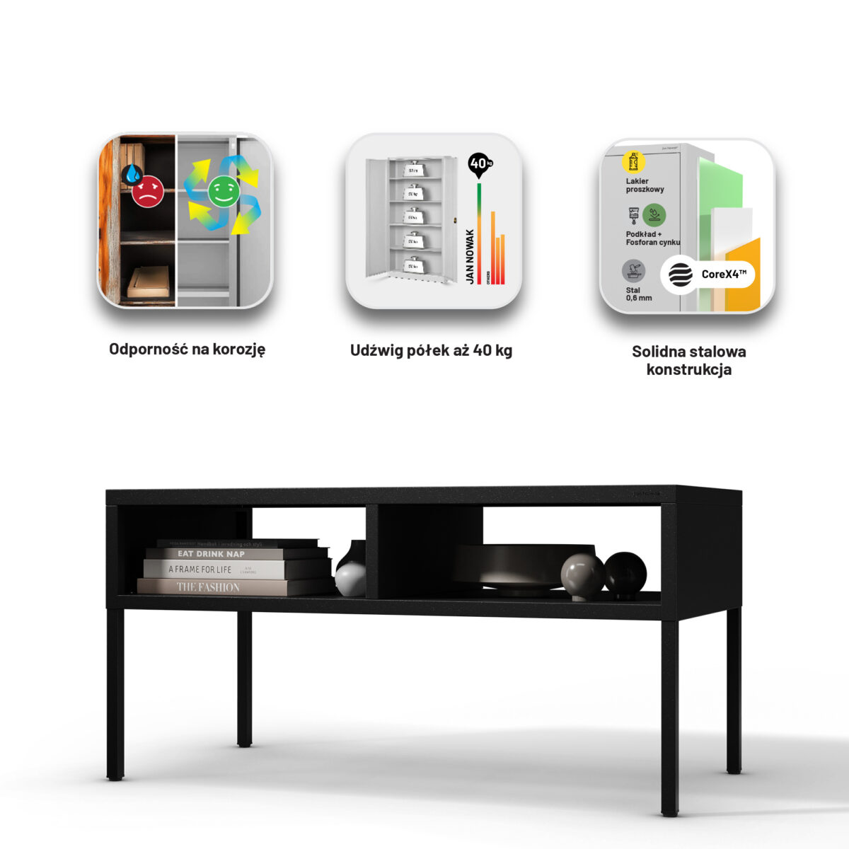 Stolik kawowy metalowy prostokątny czarny, 900x450x450 mm: MATTEO | Meble DUO matteo black feature pl 4
