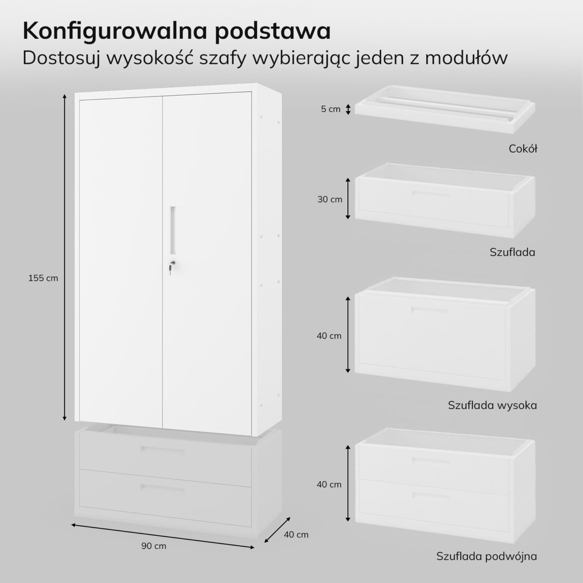 Szafa modułowa metalowa z półkami na cokole biała, 1600x900x400 mm: MEGAN | Meble DUO megan f1 bia y pl 2000x2000 1 1 2