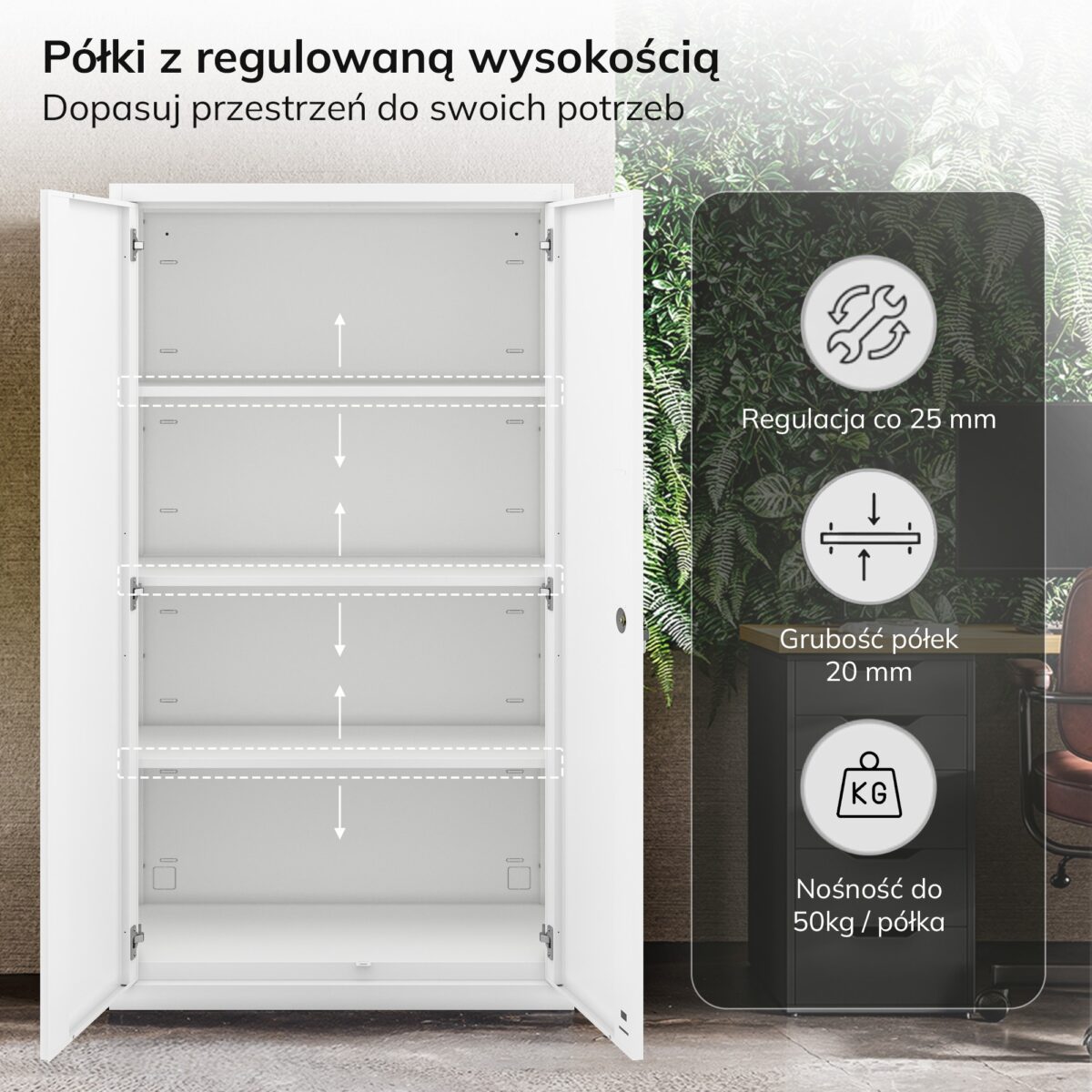 Szafa modułowa metalowa z półkami na cokole biała, 1600x900x400 mm: MEGAN | Meble DUO megan f2 bia y pl 2000x2000 1 1 2