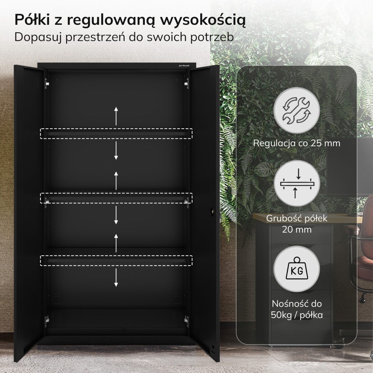 Szafa modułowa metalowa z półkami z szufladą czarna, 1850x900x400 mm: MEGAN | Meble DUO megan f2 czarny pl 2000x2000 1 1 2