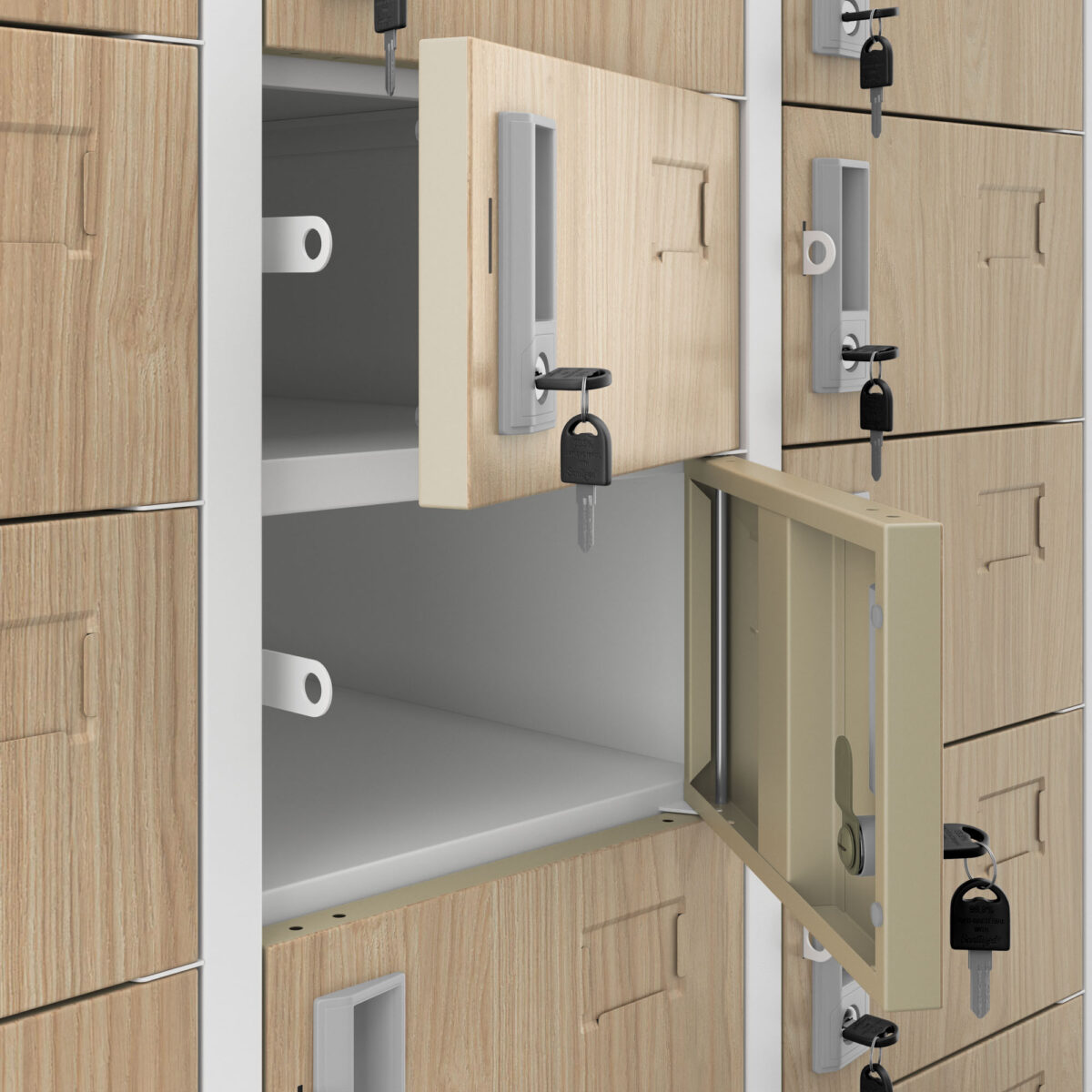 Szafka skrytkowa depozytowa 33-skrytkowa biała/dąb sonoma, 900x1850x450 mm: OLIVER Eco Design | Meble DUO oliver white oak sonoma detail lock 1