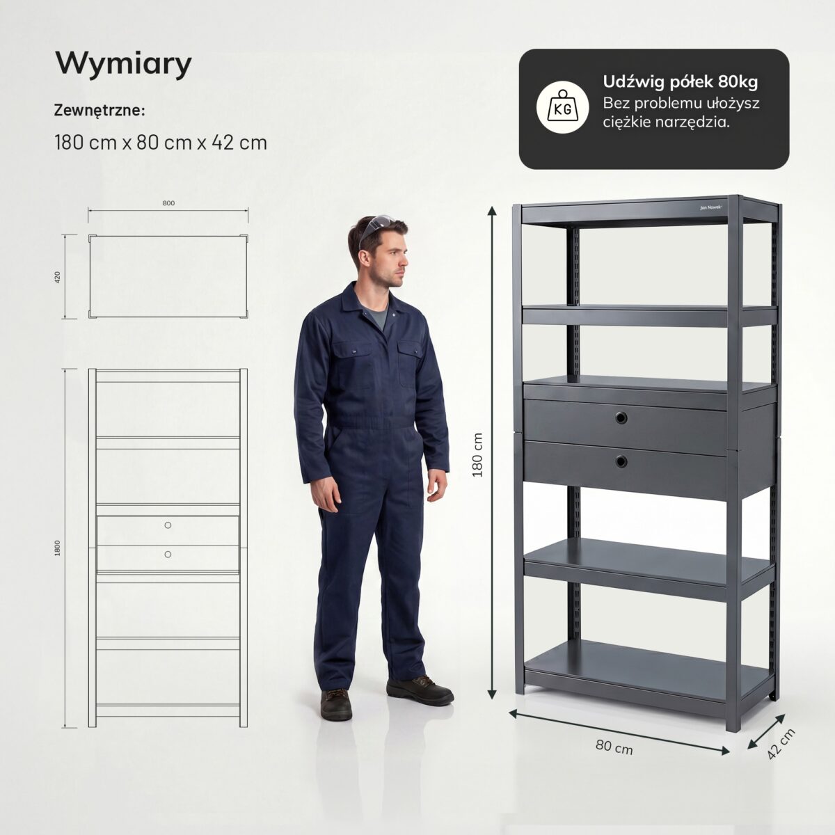 Regał metalowy z szufladami antracytowy, 1800x800x420 mm: JOHNNY | Meble DUO pl johnny antracytowy 2182 5 2000x2000