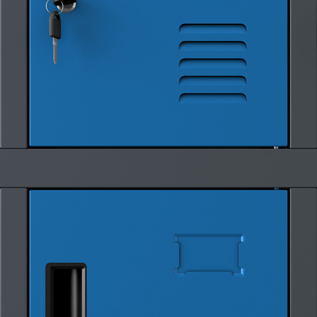 Szafa skrytkowa socjalna 20-skrytkowa na nóżkach antracytowo-niebieska, 1360x1720x450 mm: ROBERT | Meble DUO robert anthracite blue detail vents name plate