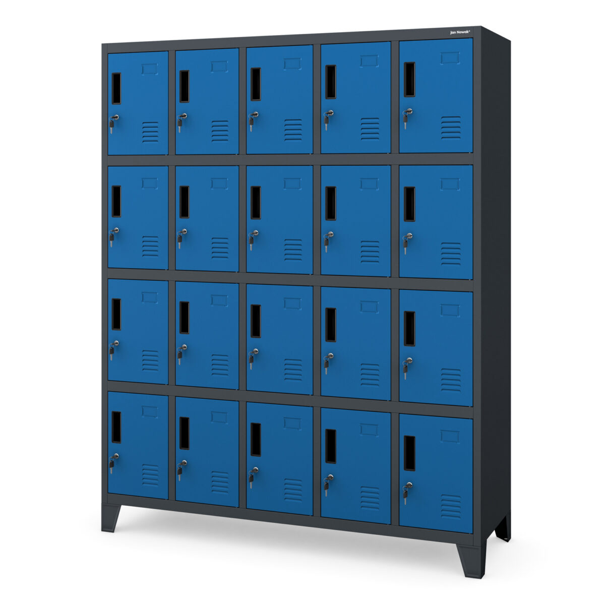Szafa skrytkowa socjalna 20-skrytkowa na nóżkach antracytowo-niebieska, 1360x1720x450 mm: ROBERT | Meble DUO robert anthracite blue side closed