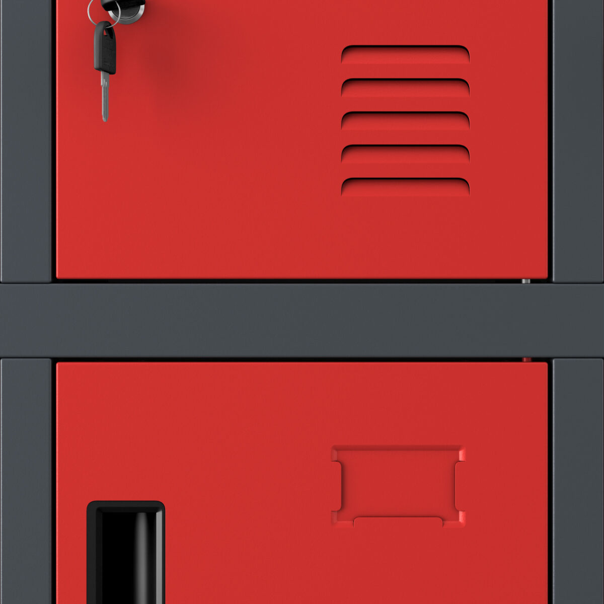 Szafa skrytkowa socjalna 20-skrytkowa na nóżkach antracytowo-czerwona, 1360x1720x450 mm: ROBERT | Meble DUO robert anthracite red detail vents name plate