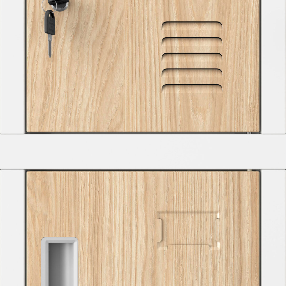 Szafa skrytkowa socjalna 20-skrytkowa na nóżkach biała/dąb sonoma, 1360x1720x450 mm: ROBERT Eco Design | Meble DUO robert white oak sonoma detail vents name plate