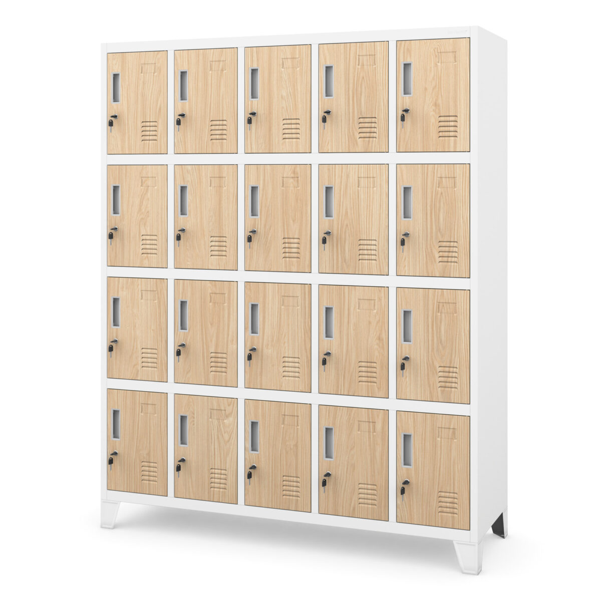 Szafa skrytkowa socjalna 20-skrytkowa na nóżkach biała/dąb sonoma, 1360x1720x450 mm: ROBERT Eco Design | Meble DUO robert white oak sonoma side closed