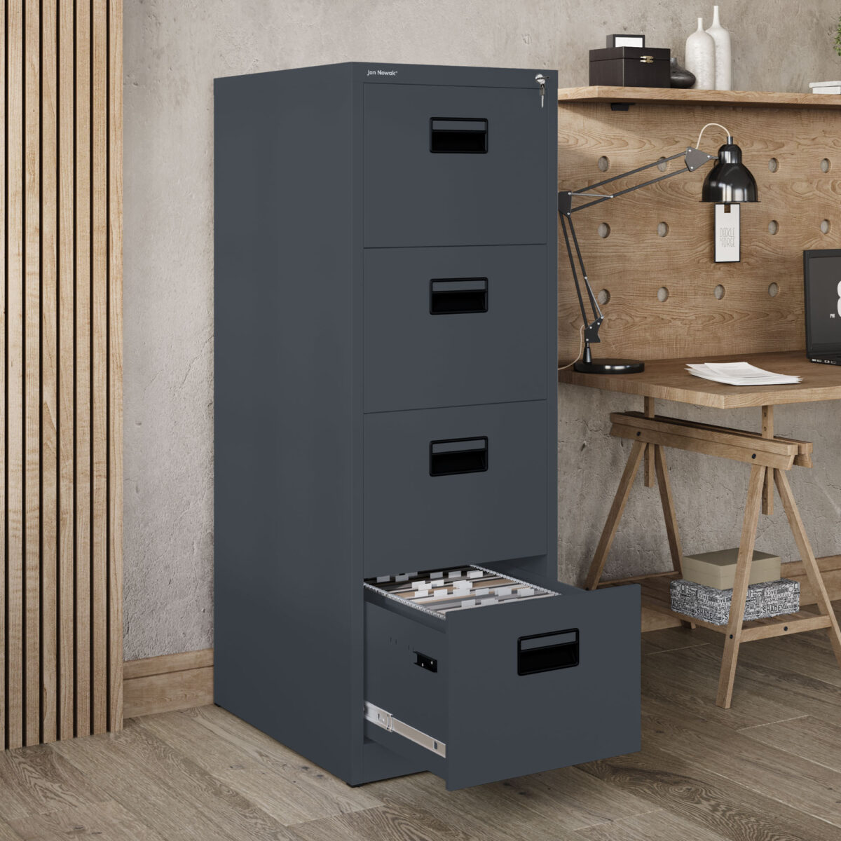 Szafa kartotekowa metalowa z 4 szufladami antracytowa, 460x1320x620 mm: SARA | Meble DUO sara v4 anthracite wiz 2