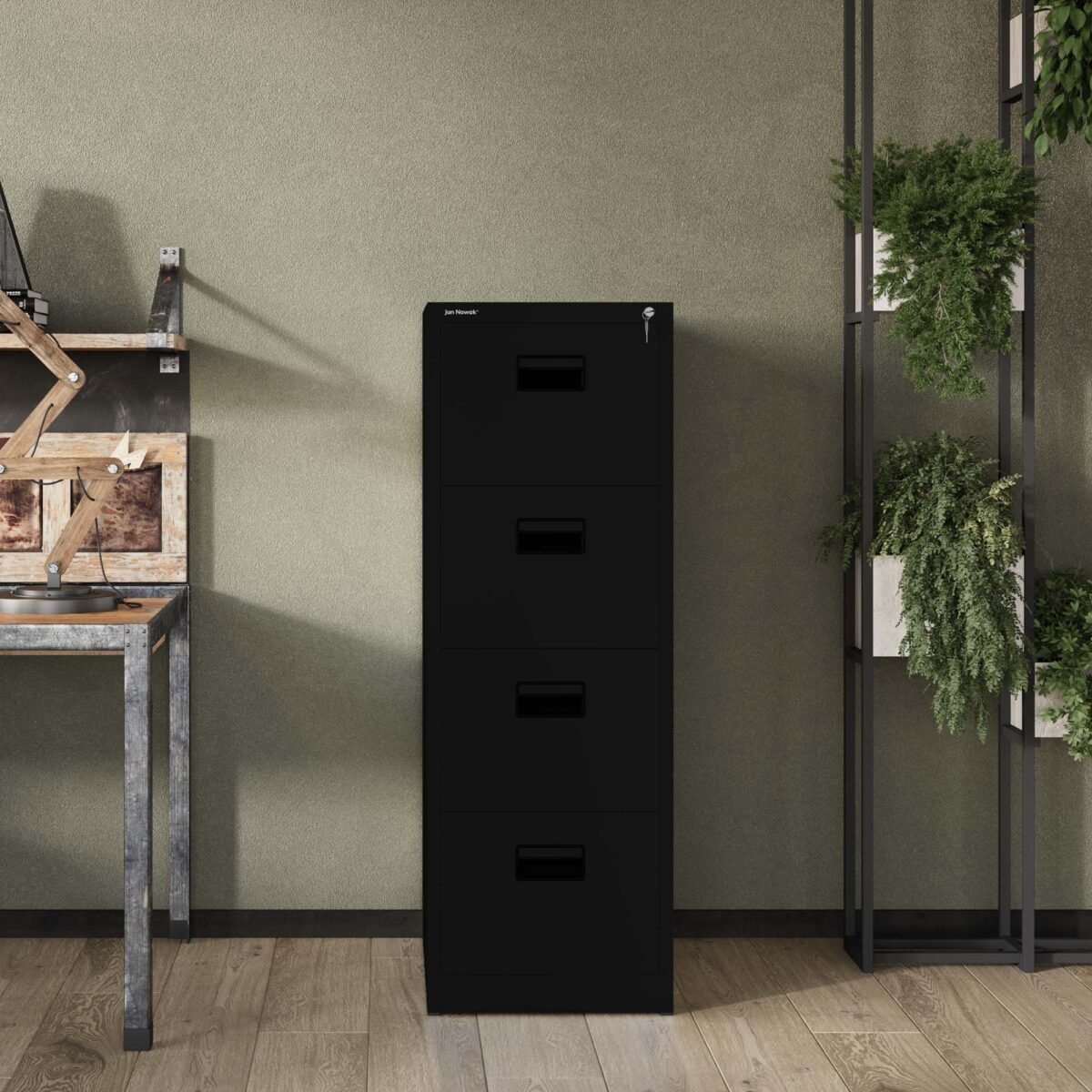Szafa kartotekowa metalowa z 4 szufladami czarna, 460x1320x620 mm: SARA | Meble DUO sara v4 black wiz 1