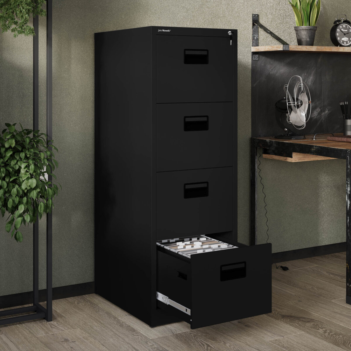 Szafa kartotekowa metalowa z 4 szufladami czarna, 460x1320x620 mm: SARA | Meble DUO sara v4 black wiz 2