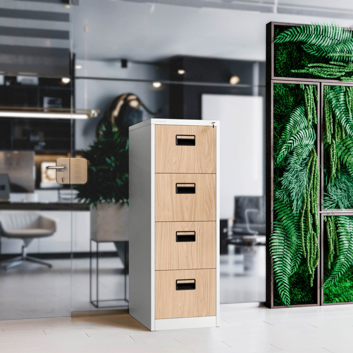 Szafa kartotekowa metalowa z 4 szufladami biała/dąb sonoma, 460x1320x620 mm: SARA Eco Design | Meble DUO sara v4 white oak sonoma wiz 6