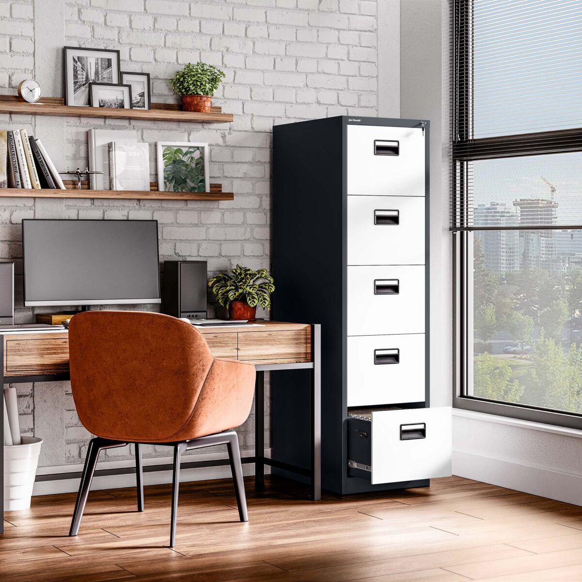 Szafa kartotekowa metalowa z 5 szufladami antracytowo-biała, 460×1625.5×620 mm: SARA | Meble DUO sara v5 anthracite white wiz 3