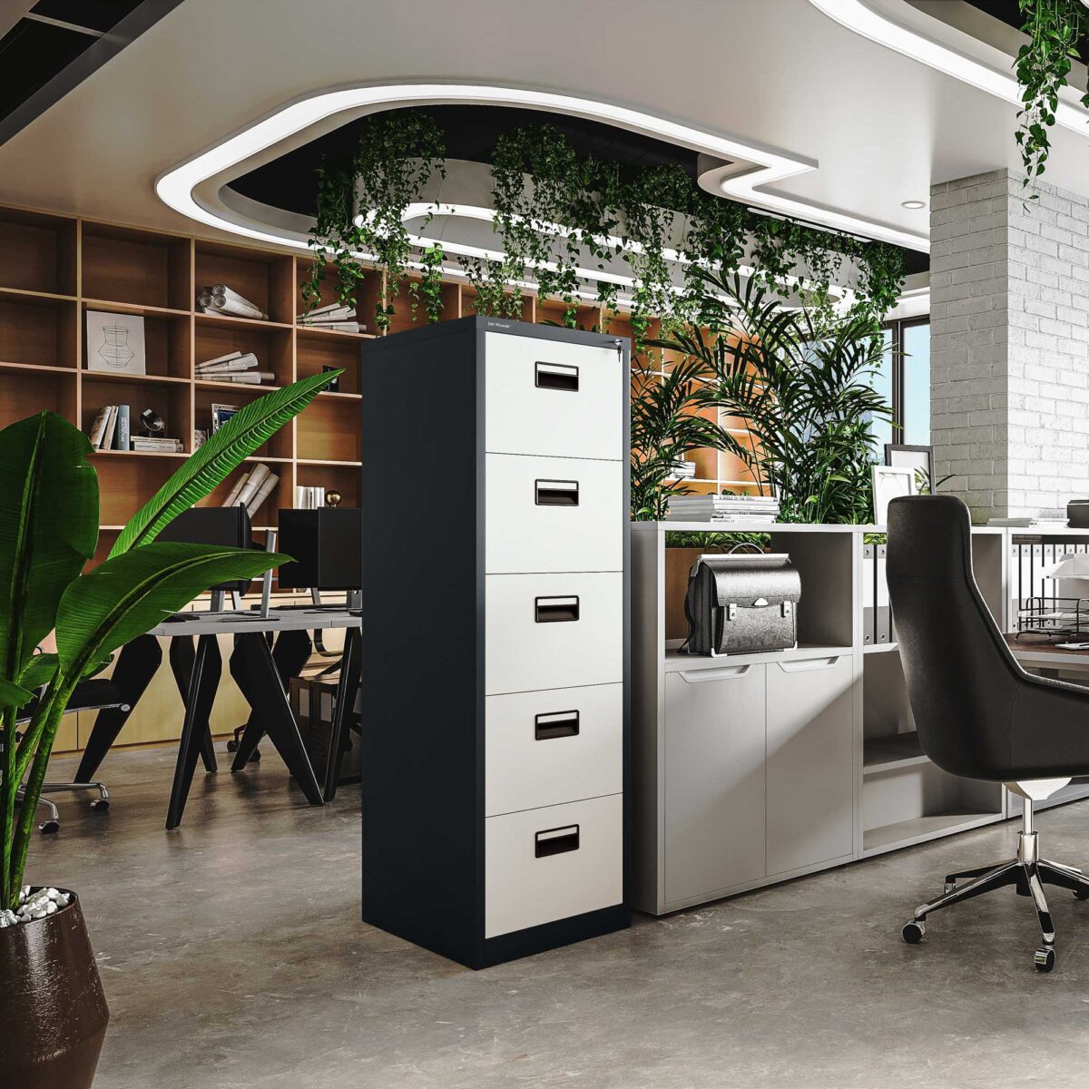 Szafa kartotekowa metalowa z 5 szufladami antracytowo-biała, 460×1625.5×620 mm: SARA | Meble DUO sara v5 anthracite white wiz 5