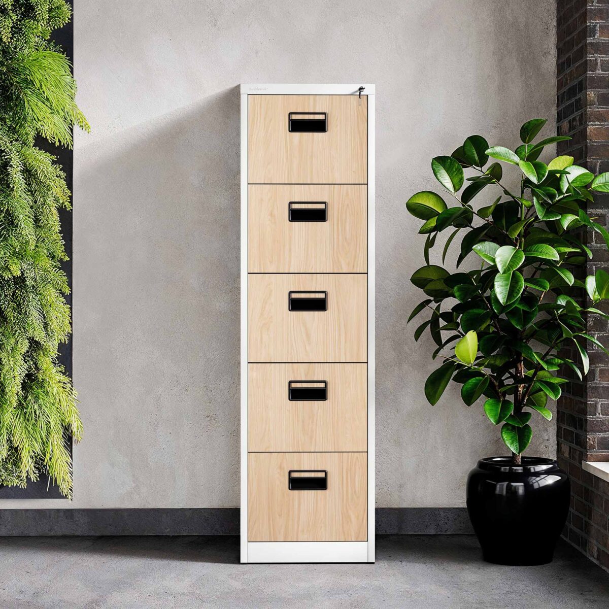 Szafa kartotekowa metalowa z 5 szufladami biała/dąb sonoma, 460×1625.5×620 mm: SARA Eco Design | Meble DUO sara v5 white oak sonoma wiz 1