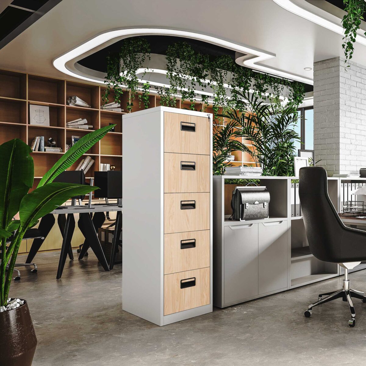 Szafa kartotekowa metalowa z 5 szufladami biała/dąb sonoma, 460×1625.5×620 mm: SARA Eco Design | Meble DUO sara v5 white oak sonoma wiz 5