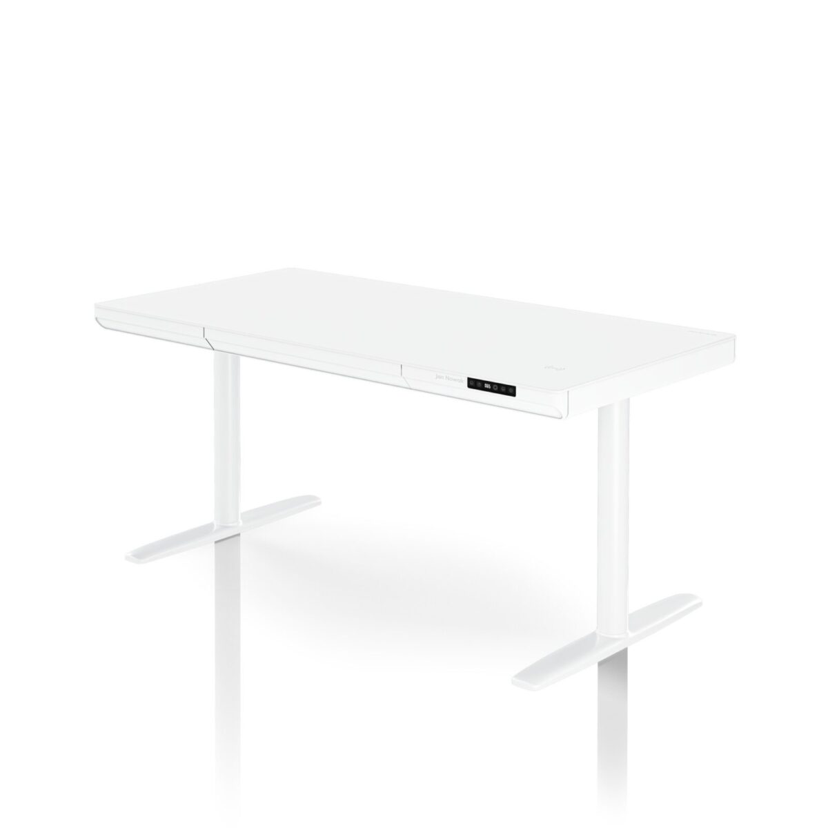 Biurko elektryczne sit-stand z szufladą i ładowarką bezprzewodową Qi białe, 1400 mm: ELLIS | Meble DUO sku 2552 ellis 1400 bialy features pl 01