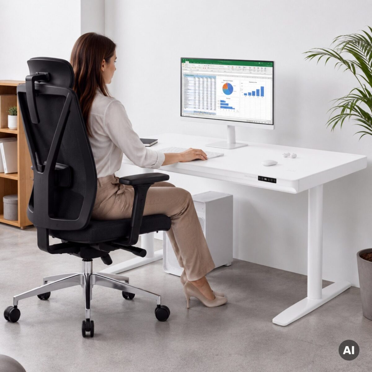 Biurko elektryczne sit-stand z szufladą i ładowarką bezprzewodową Qi białe, 1400 mm: ELLIS | Meble DUO sku 2552 ellis 1400 bialy features pl 02
