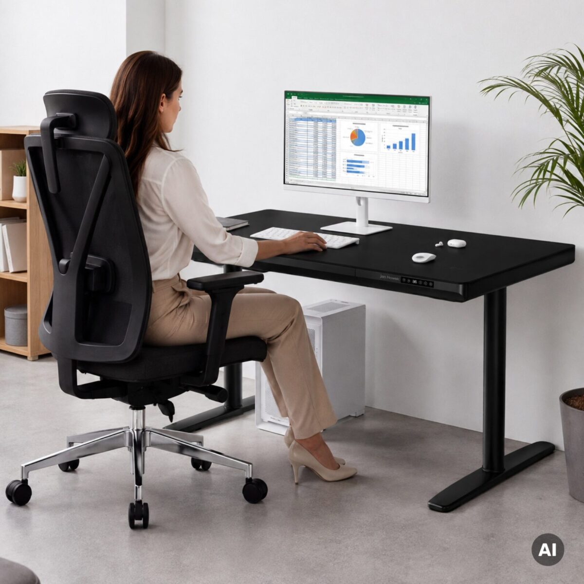 Biurko elektryczne sit-stand z szufladą i ładowarką bezprzewodową Qi czarne, 1400 mm: ELLIS | Meble DUO sku 2553 ellis 1400 czarny features pl 02