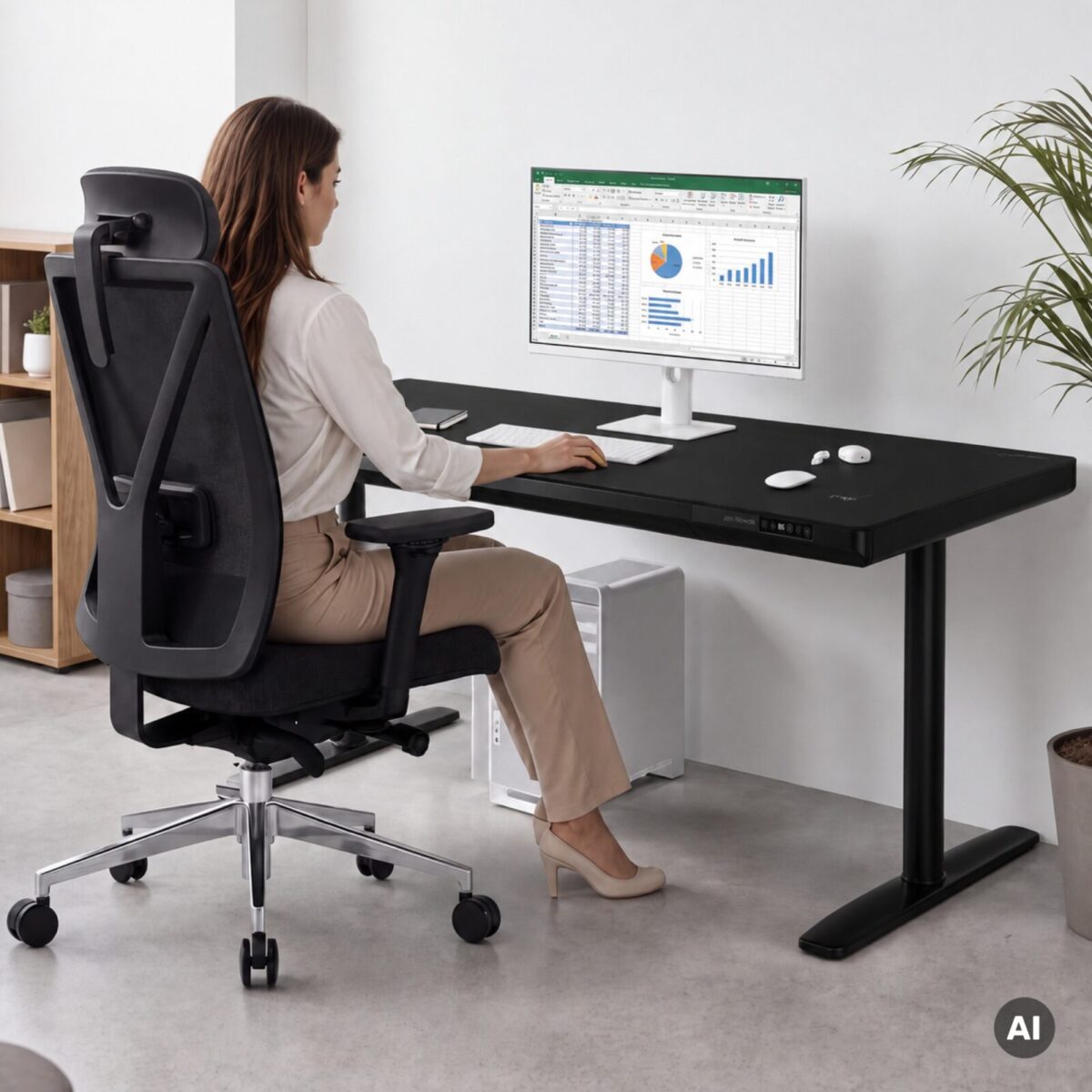 Biurko elektryczne sit-stand z szufladą i ładowarką bezprzewodową Qi czarne, 1600 mm: ELLIS | Meble DUO sku 2557 ellis 1600 czarny features pl 02