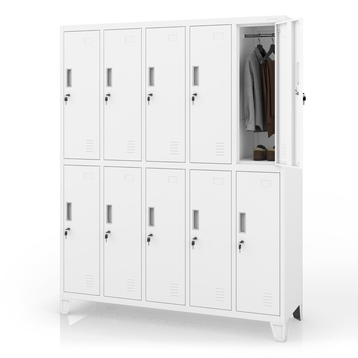Szafa socjalna ubraniowa 10-drzwiowa biała, 1360x1720x450 mm: BARTEK | Meble DUO sku 1878 bartek bia y features pl 01