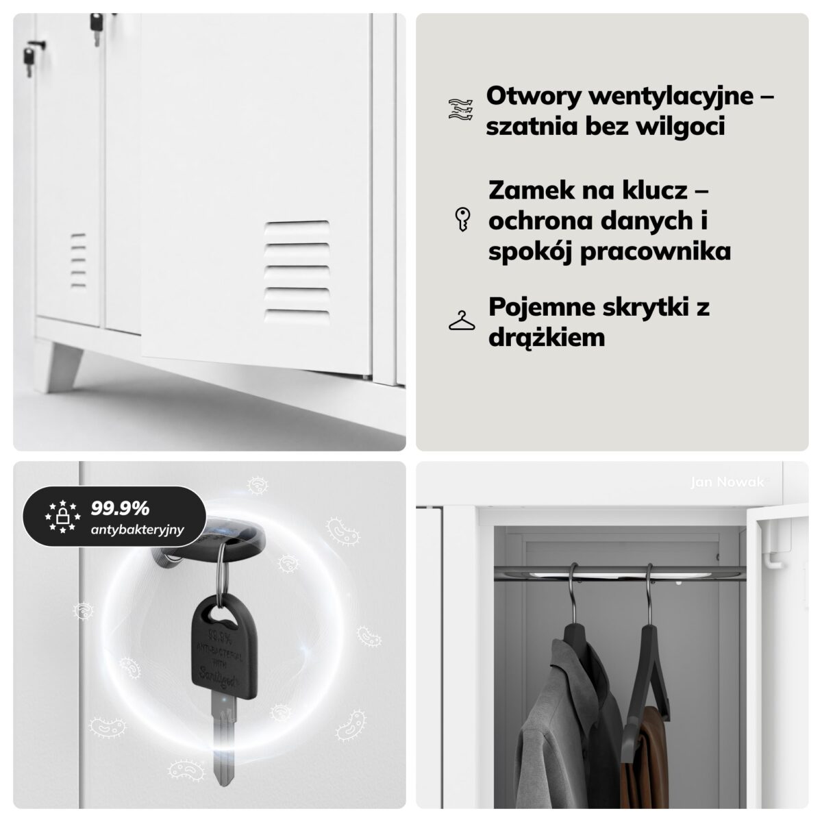 Szafa socjalna ubraniowa 10-drzwiowa biała, 1360x1720x450 mm: BARTEK | Meble DUO sku 1878 bartek bia y features pl 04 1