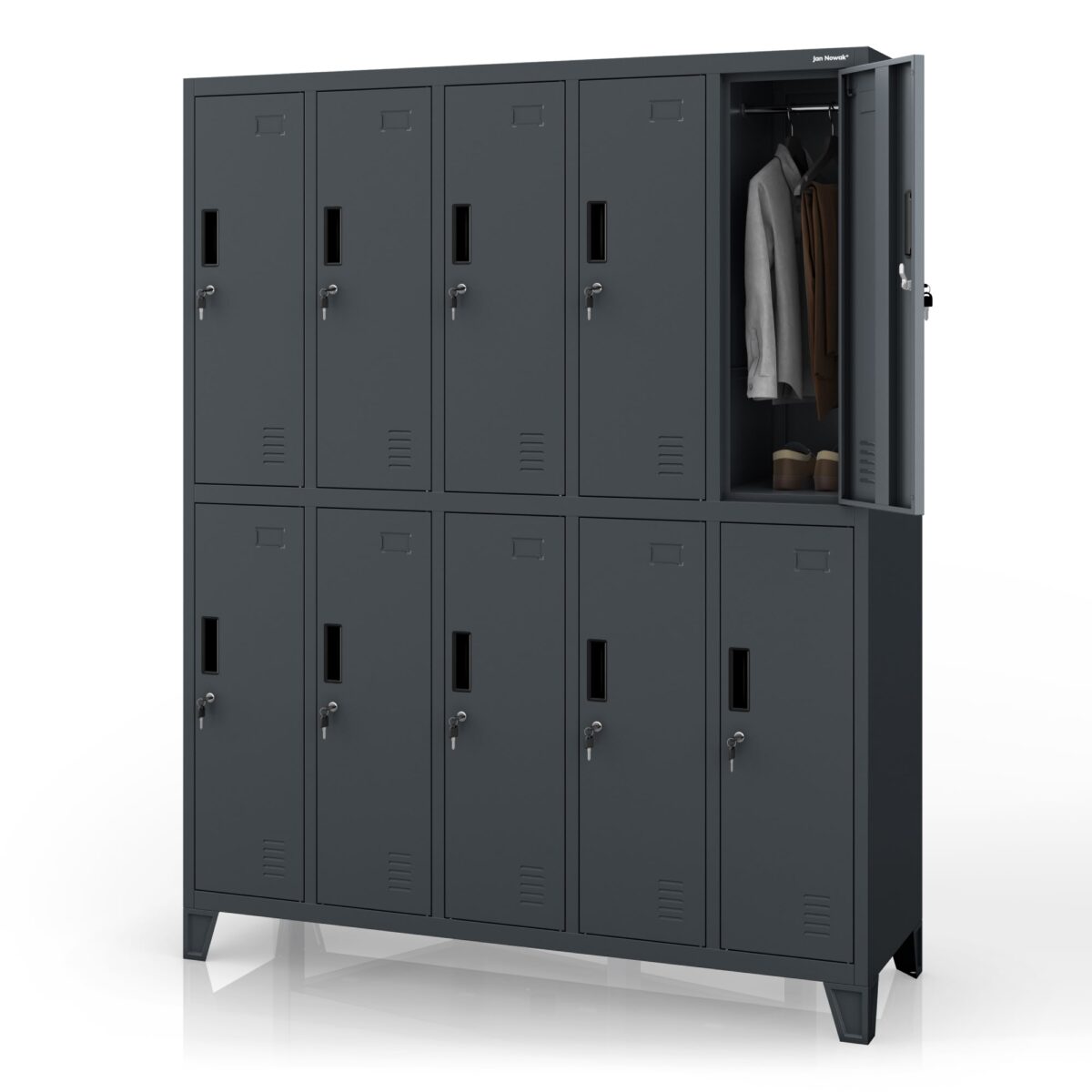 Szafa socjalna ubraniowa 10-drzwiowa antracytowa, 1360x1720x450 mm: BARTEK | Meble DUO sku 1879 bartek antracytowy features pl01 1