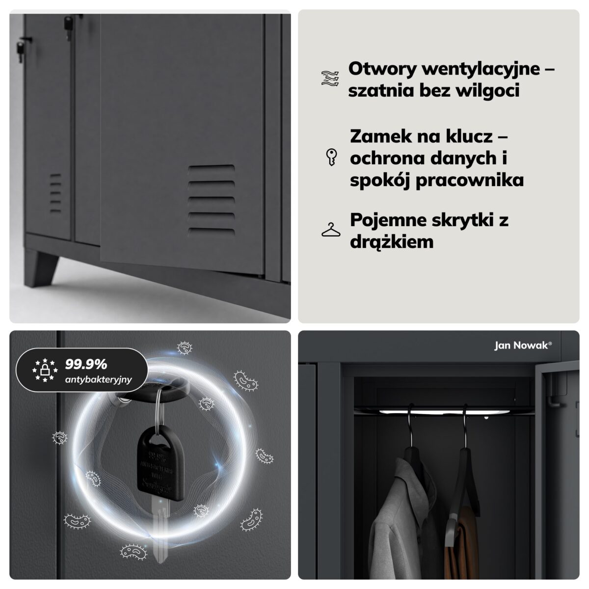Szafa socjalna ubraniowa 10-drzwiowa antracytowa, 1360x1720x450 mm: BARTEK | Meble DUO sku 1879 bartek antracytowy features pl04 2