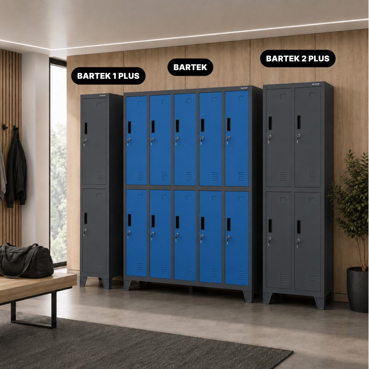 Szafa socjalna ubraniowa 10-drzwiowa antracytowo-niebieska, 1360x1720x450 mm: BARTEK | Meble DUO sku 1880 bartek antracytowy niebieski features pl 03