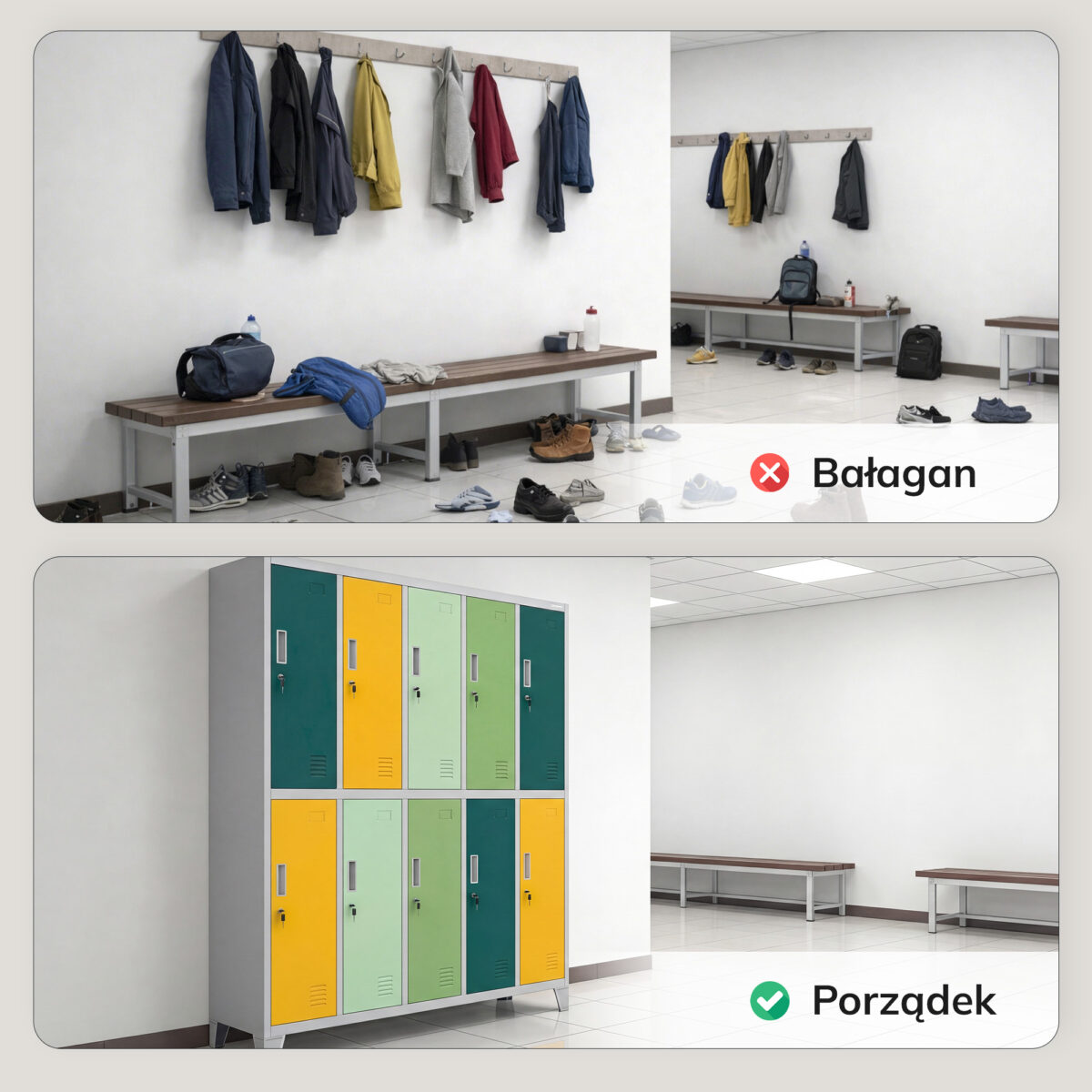 Szafa socjalna ubraniowa 10-drzwiowa szaro-zielono-żółta, 1360x1720x450 mm: BARTEK | Meble DUO sku 2198 03 1