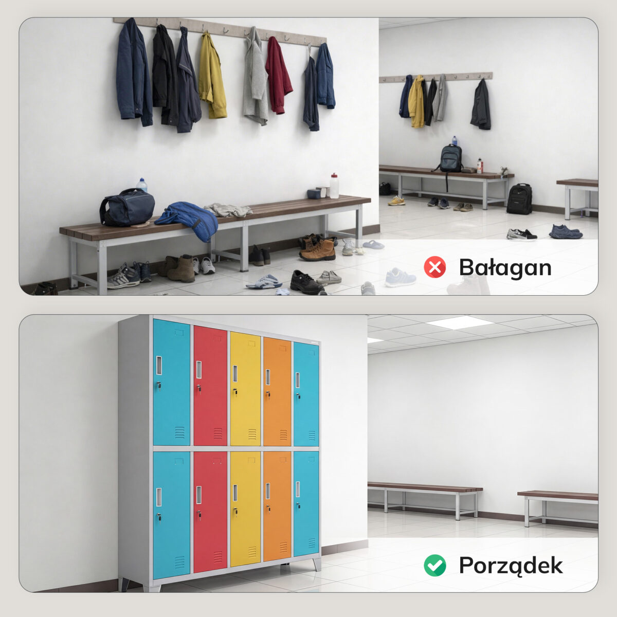 Szafa socjalna ubraniowa 10-drzwiowa szaro-wielokolorowa, 1360x1720x450 mm: BARTEK | Meble DUO sku 2199 03 2