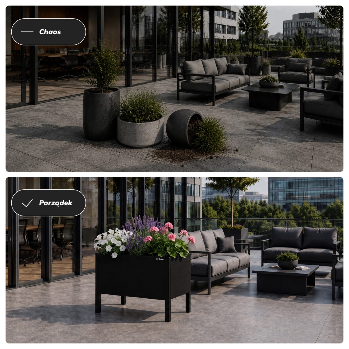 Osłona donica na kwiaty metalowa mała czarna, 400x350x250 mm: DAISY | Meble DUO sku 2398 daisy s czarny features pl 03