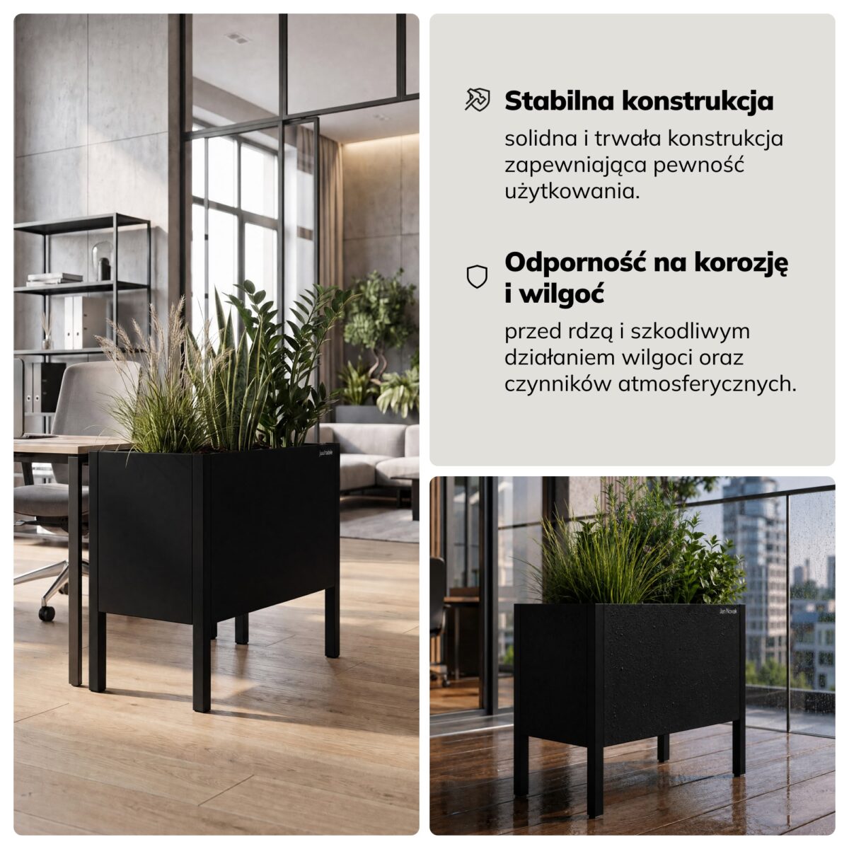 Osłona donica na kwiaty metalowa duża czarna, 500x400x300 mm: DAISY | Meble DUO sku 2403 daisy m czarny features pl 04